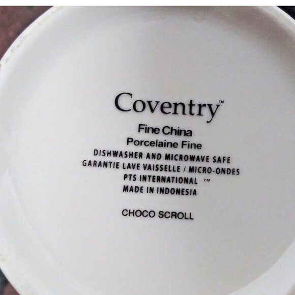 2 Coventry Coffee Mugs Porcelain Fine China CHOCO SCROLL beige blue brown PRETTY - Picture 8 of 9